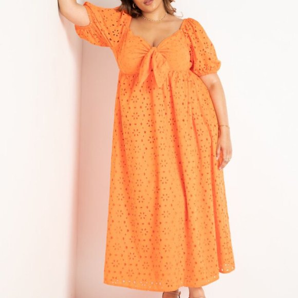 Eloquii Orange Eyelet Tie Front Maxi Dress - NWT Size 24 - Picture 1 of 1